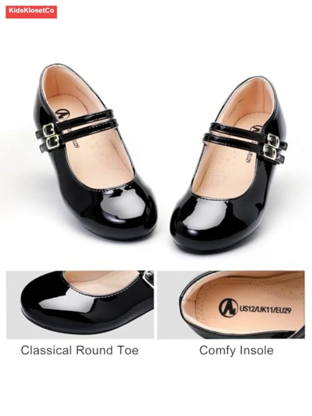 Girls Mary Jane Flats Hook & Loop Dress Shoes Non-Slip Memory Foam School